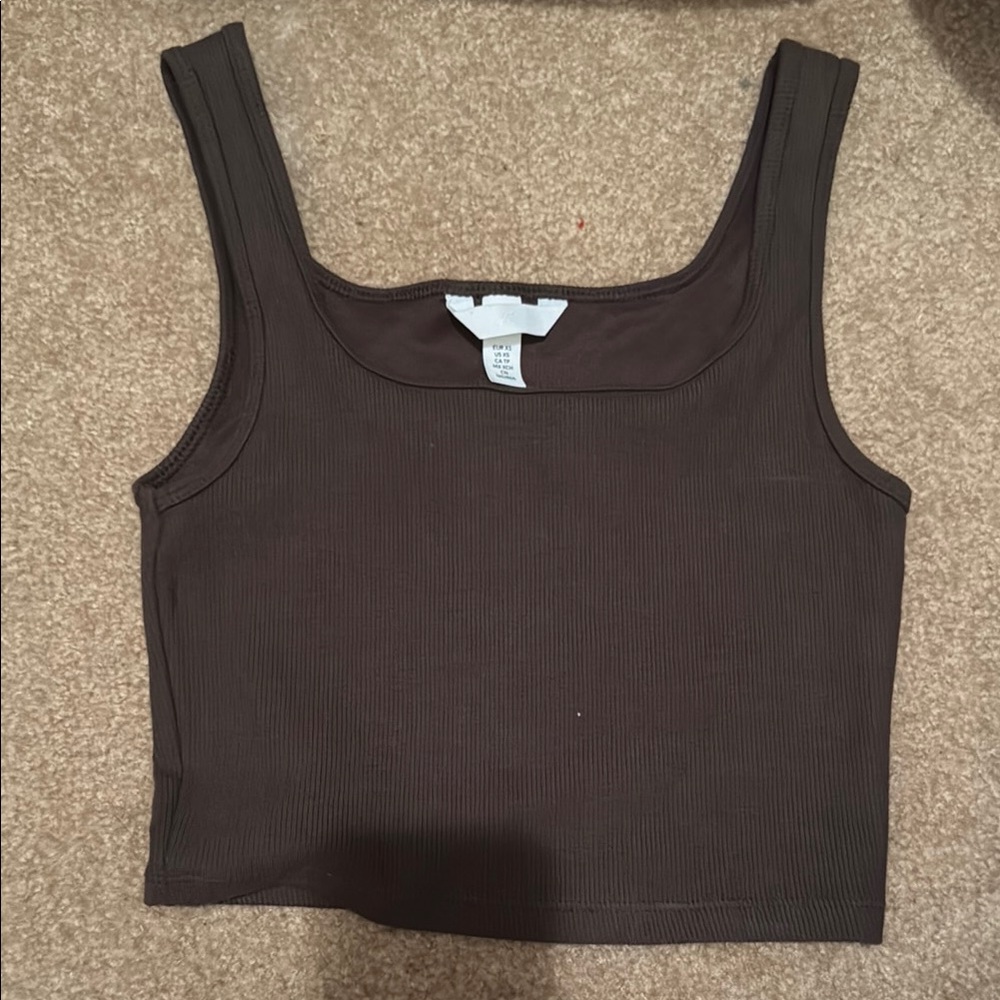 H&M Brown Sleeveless Fitted Crop Tank Top